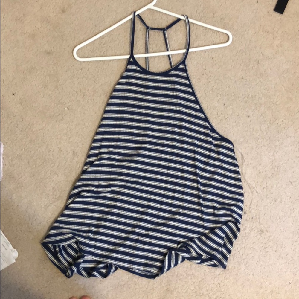 Blue and white stripe open back tank top